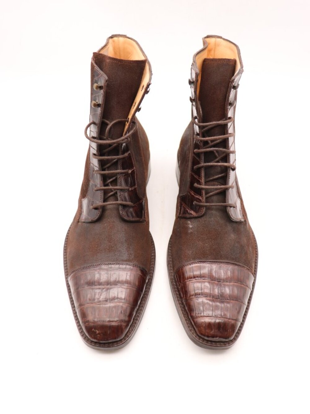 Mezlan Custom Crocodile Leather Men’s Size 9 M Cap Toe Boots Brown Lace Up